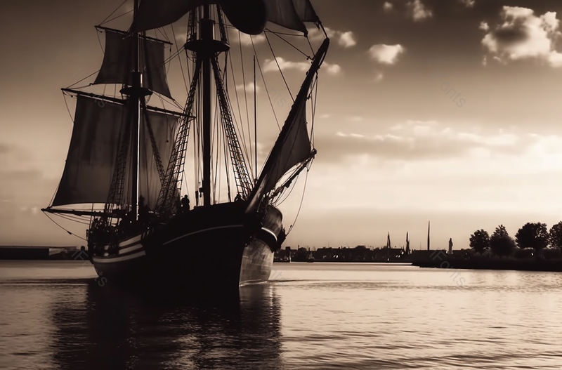 黑白色调的海和帆船剪影,高清,摄影图,摄影图片,图片大全,摄影图免费下载